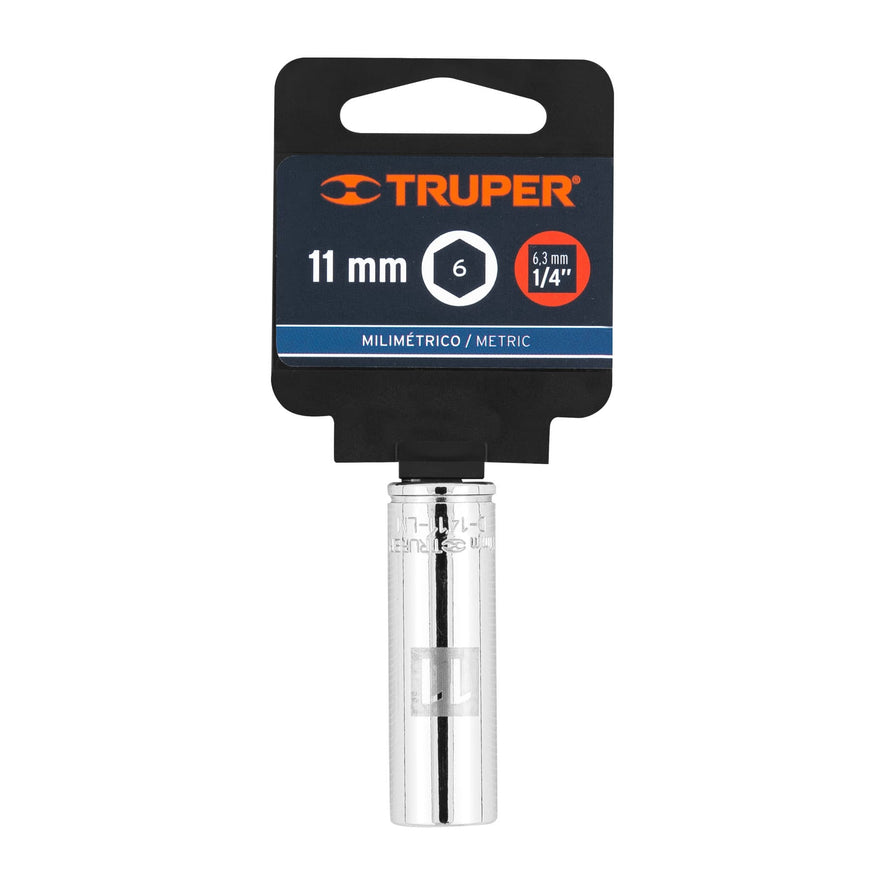 Dado largo de 11 mm, 6 puntas, cuadro 1/4', Truper Caja con 6, 13205
