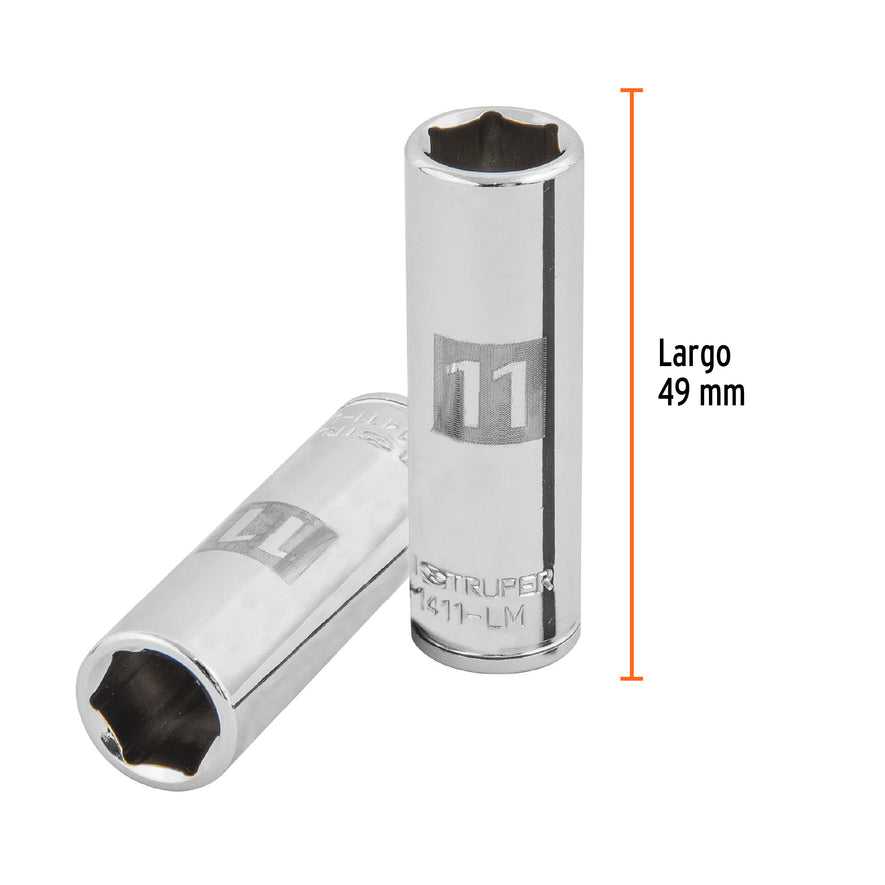 Dado largo de 11 mm, 6 puntas, cuadro 1/4', Truper Caja con 6, 13205