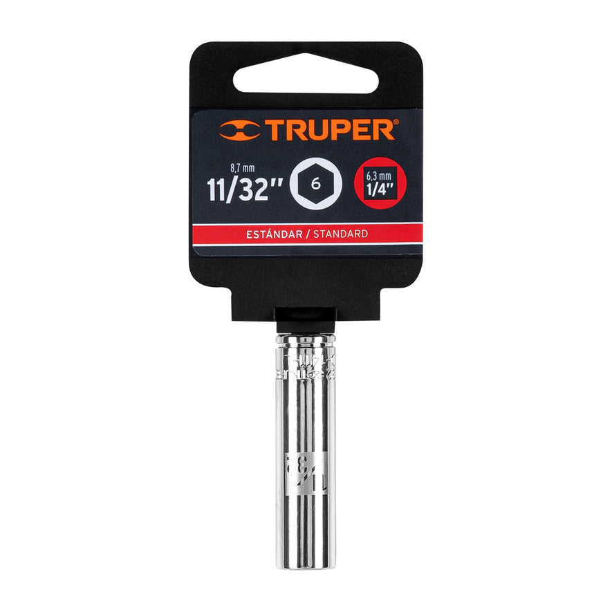 Dado largo de 11/32', 6 puntas, cuadro 1/4', Truper Caja con 6, 13185