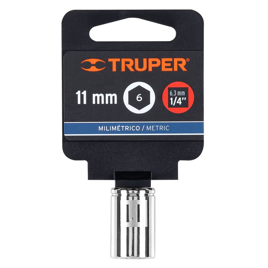 Dado de 11 mm, 6 puntas, cuadro 1/4', Truper Caja con 6, 13173