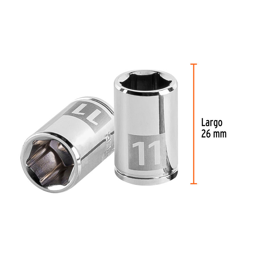 Dado de 11 mm, 6 puntas, cuadro 1/4', Truper Caja con 6, 13173