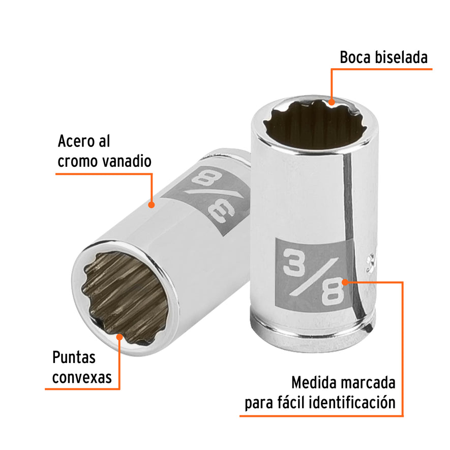 Dado de 3/8', 12 puntas, cuadro 1/4', Truper Caja con 6, 100961