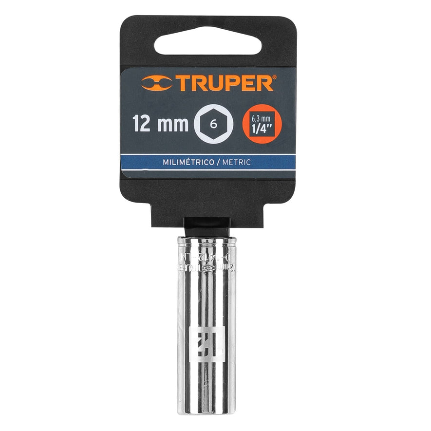 Dado largo de 12 mm, 6 puntas, cuadro 1/4', Truper Caja con 6, 13206