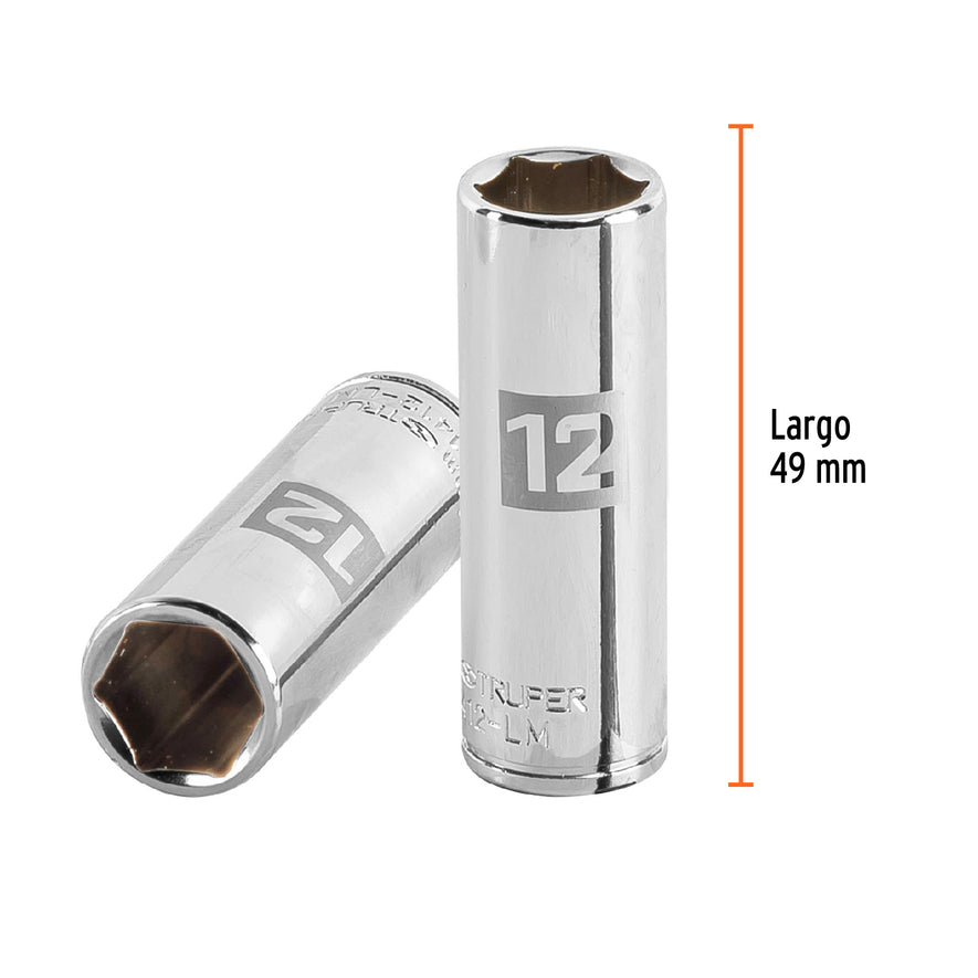 Dado largo de 12 mm, 6 puntas, cuadro 1/4', Truper Caja con 6, 13206