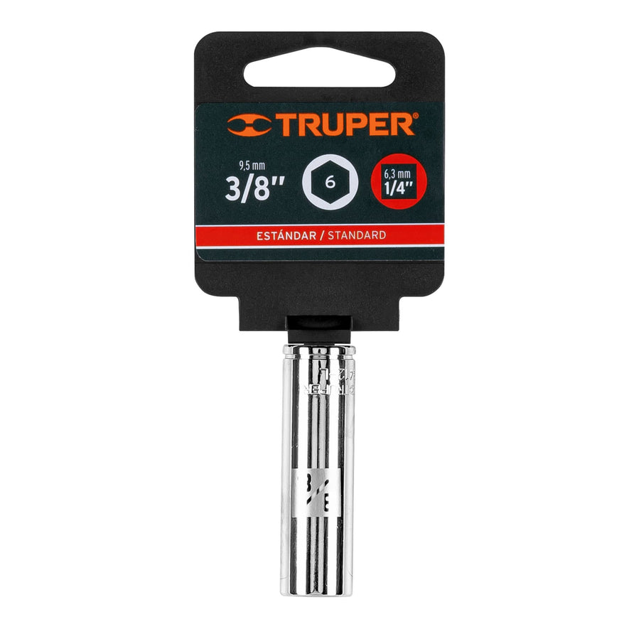 Dado largo de 3/8', 6 puntas, cuadro 1/4', Truper Caja con 6, 13186