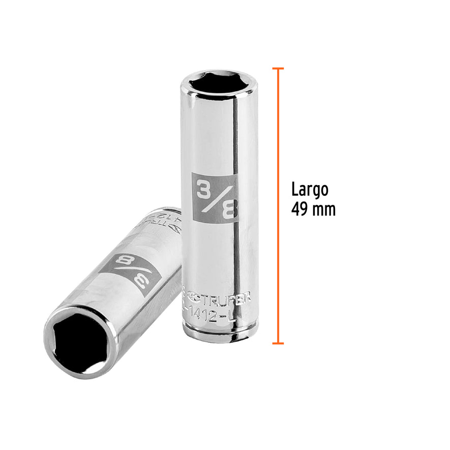 Dado largo de 3/8', 6 puntas, cuadro 1/4', Truper Caja con 6, 13186