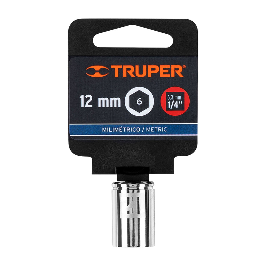 Dado de 12 mm, 6 puntas, cuadro 1/4', Truper Caja con 6, 13174