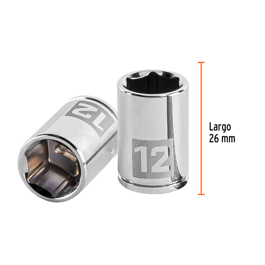 Dado de 12 mm, 6 puntas, cuadro 1/4', Truper Caja con 6, 13174