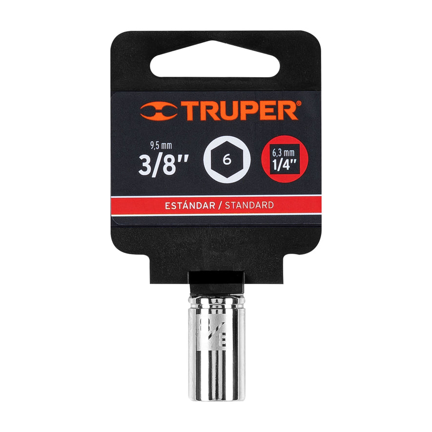 Dado de 3/8', 6 puntas, cuadro 1/4', Truper Caja con 6, 13160