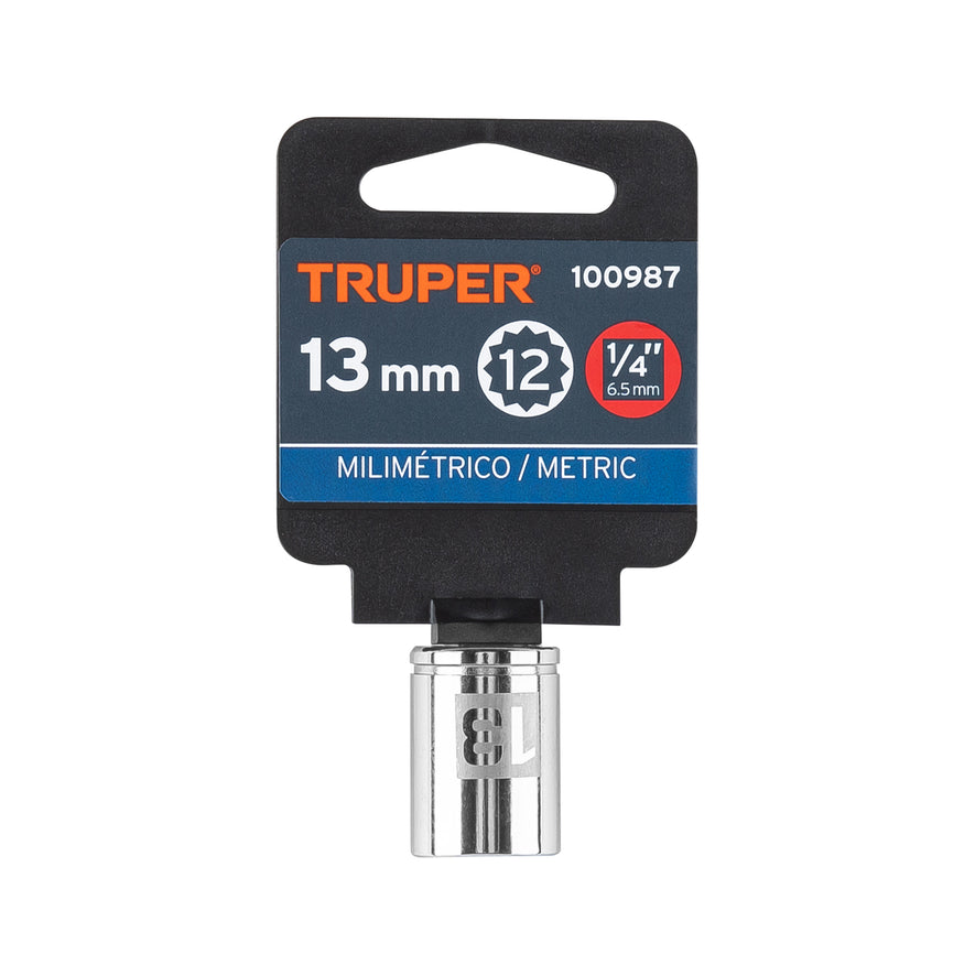 Dado de 13 mm, 12 puntas, cuadro 1/4', Truper Caja con 6, 100987