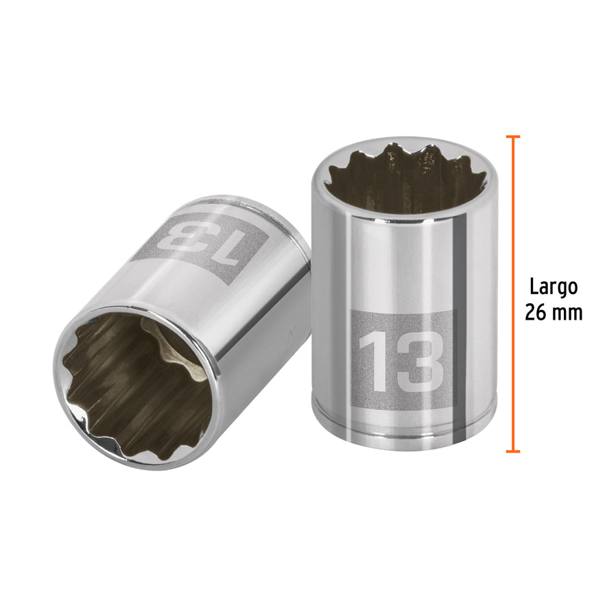 Dado de 13 mm, 12 puntas, cuadro 1/4', Truper Caja con 6, 100987