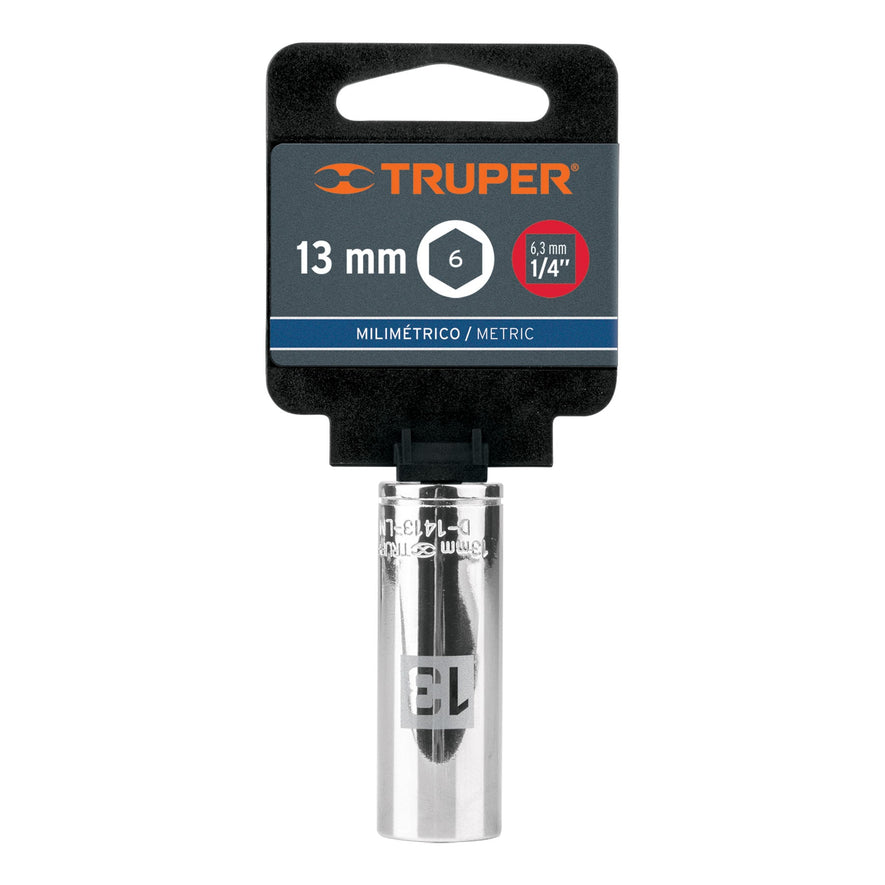 Dado largo de 13 mm, 6 puntas, cuadro 1/4', Truper Caja con 6, 13207