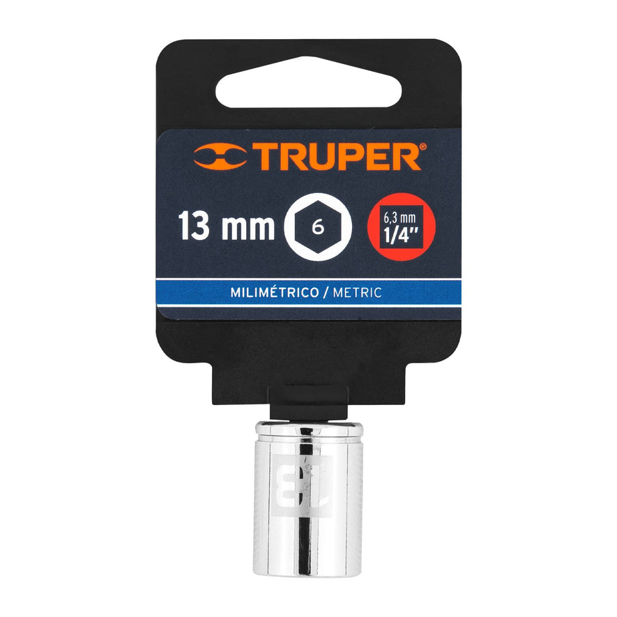 Dado de 13 mm, 6 puntas, cuadro 1/4', Truper Caja con 6, 13175