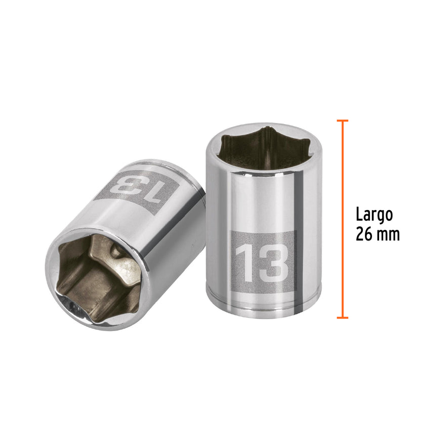 Dado de 13 mm, 6 puntas, cuadro 1/4', Truper Caja con 6, 13175