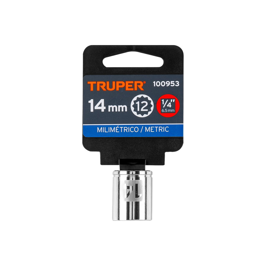 Dado de 14 mm, 12 puntas, cuadro 1/4', Truper Caja con 6, 100953