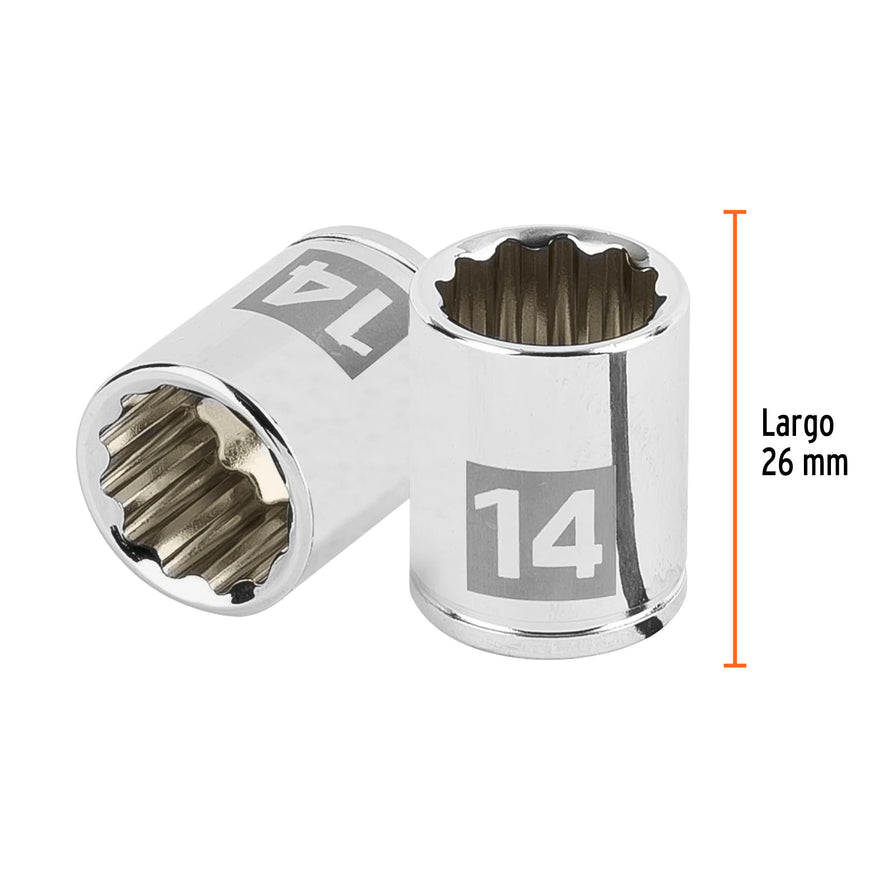 Dado de 14 mm, 12 puntas, cuadro 1/4', Truper Caja con 6, 100953