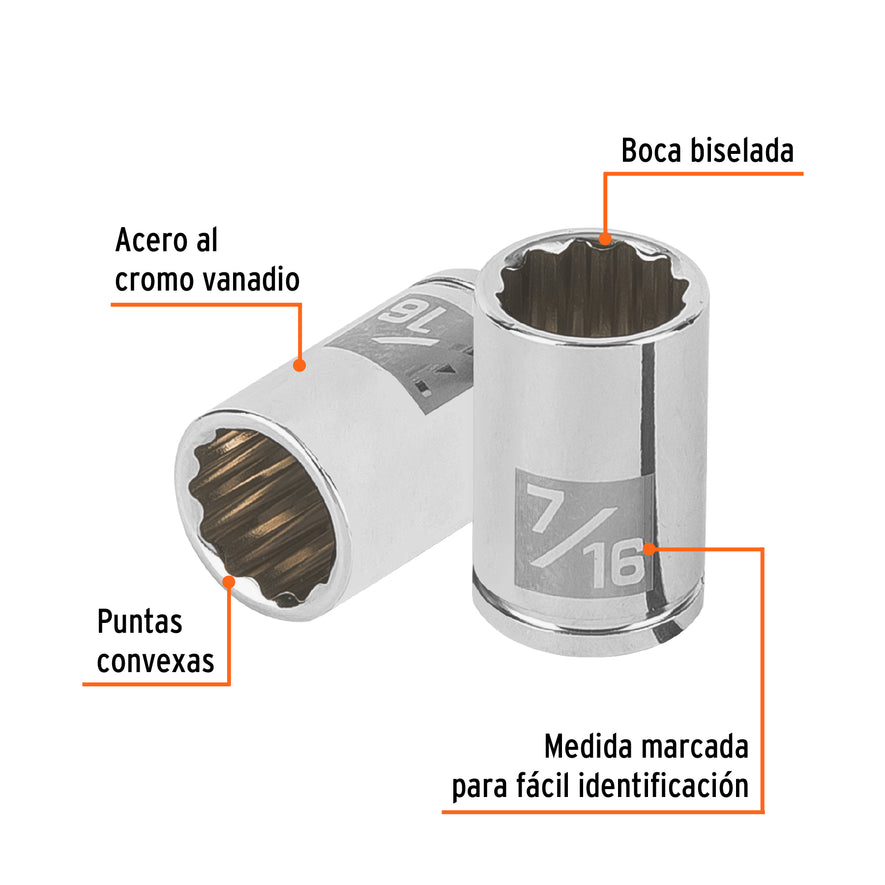 Dado de 7/16', 12 puntas, cuadro 1/4', Truper Caja con 6, 100962