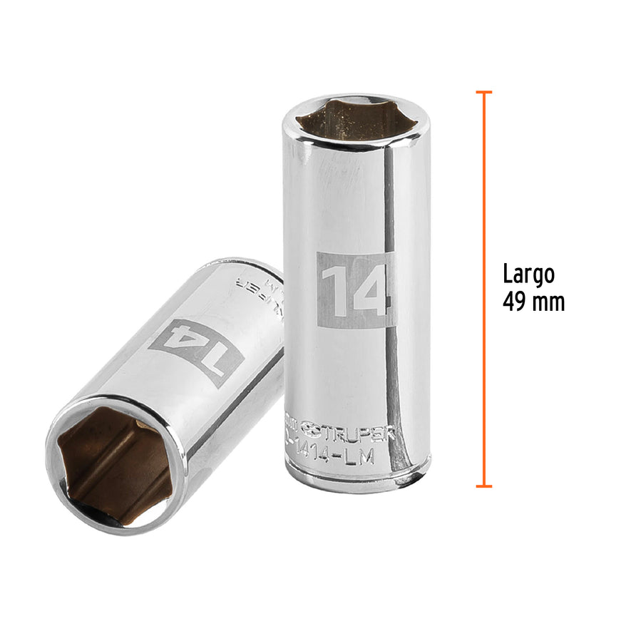 Dado de 14 mm, 6 puntas, cuadro 1/4', Truper Caja con 6, 100967