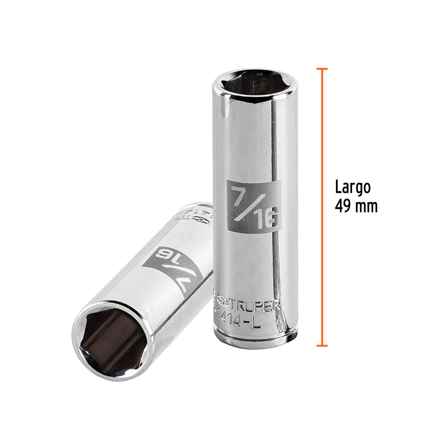 Dado largo de 7/16', 6 puntas, cuadro 1/4', Truper Caja con 6, 13187