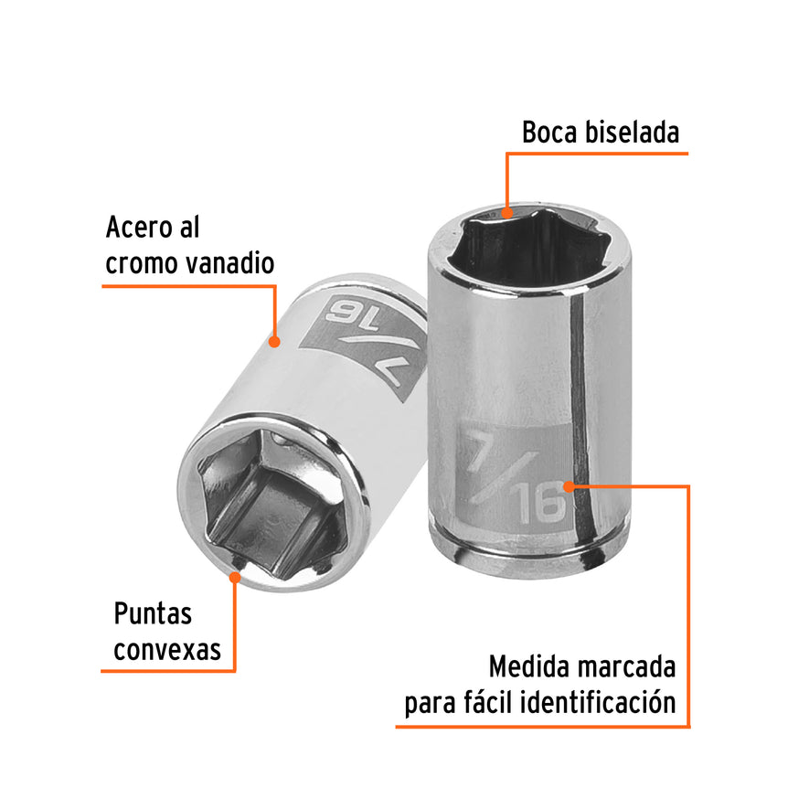 Dado de 7/16', 6 puntas, cuadro 1/4', Truper Caja con 6, 13161