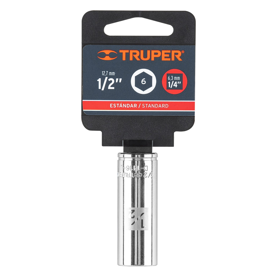 Dado largo de 1/2', 6 puntas, cuadro 1/4', Truper Caja con 6, 13188