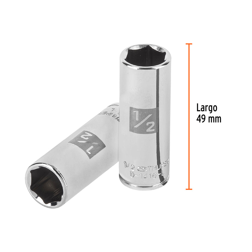 Dado largo de 1/2', 6 puntas, cuadro 1/4', Truper Caja con 6, 13188