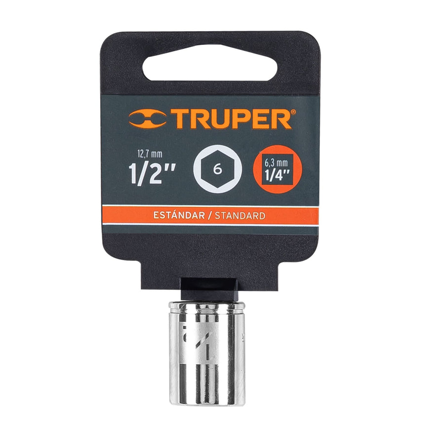 Dado de 1/2', 6 puntas, cuadro 1/4', Truper Caja con 6, 13162