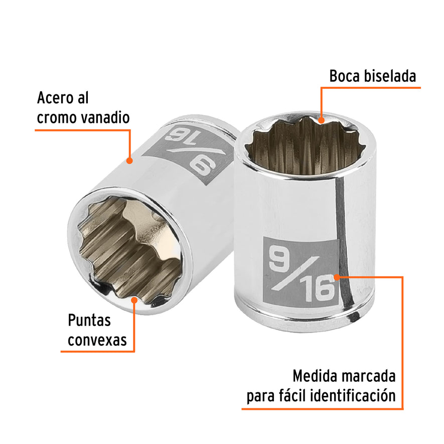 Dado de 9/16', 12 puntas, cuadro 1/4', Truper Caja con 6, 100965