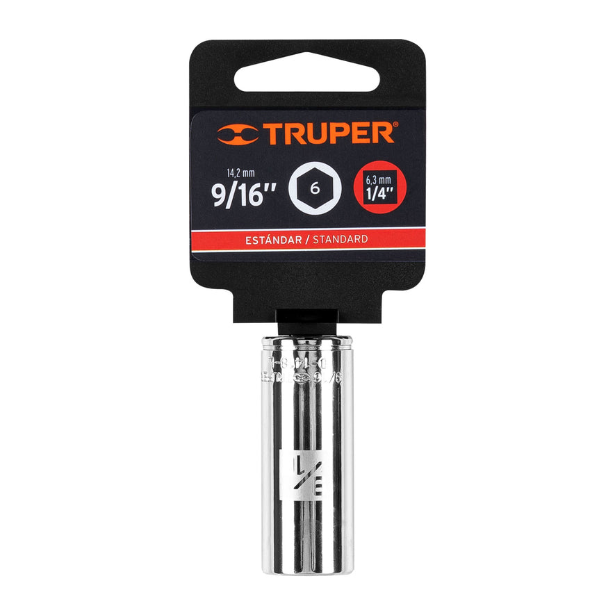 Dado largo de 9/16', 6 puntas, cuadro 1/4', Truper Caja con 6, 13189