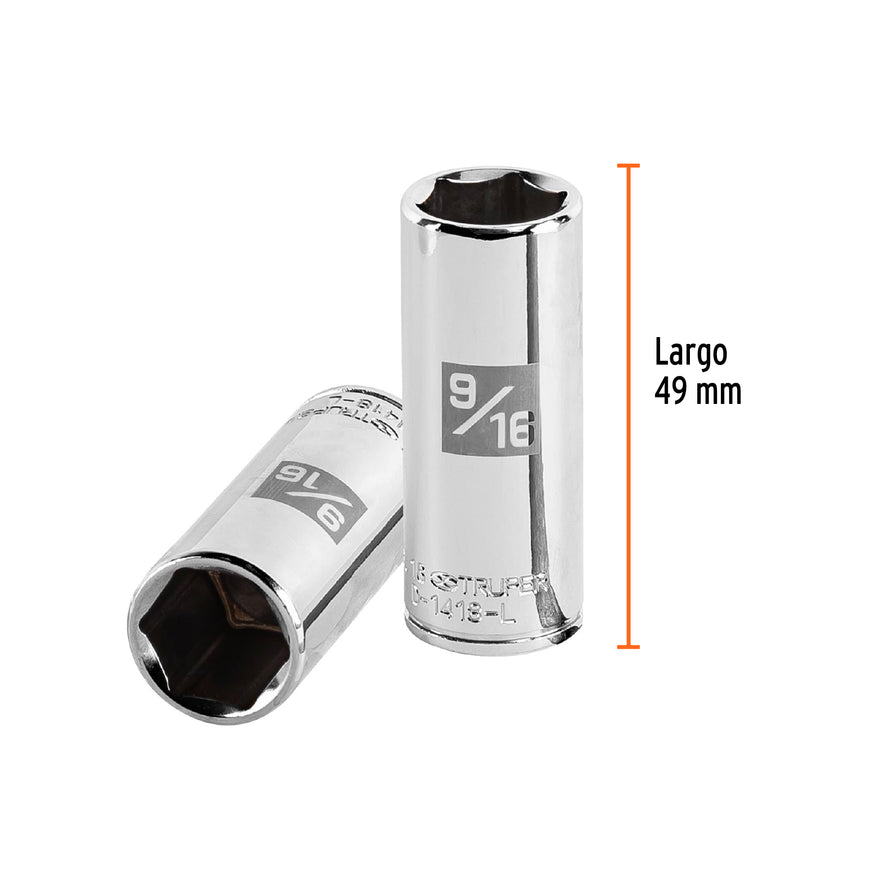 Dado largo de 9/16', 6 puntas, cuadro 1/4', Truper Caja con 6, 13189