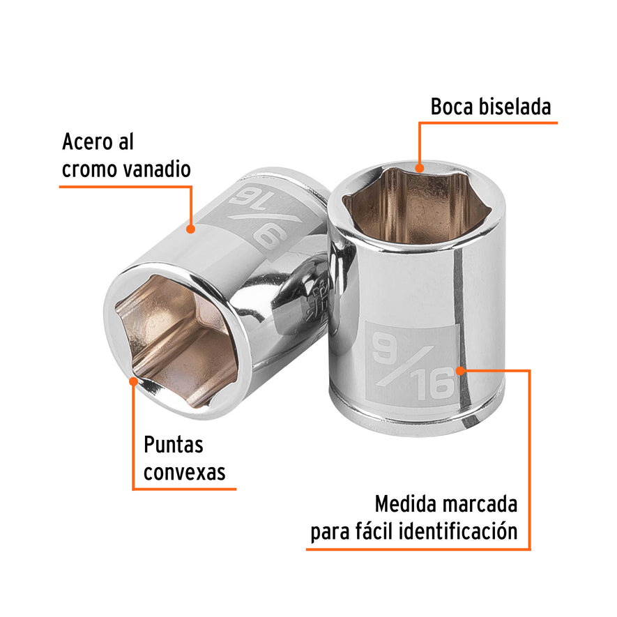 Dado de 9/16', 6 puntas, cuadro 1/4', Truper Caja con 6, 100916