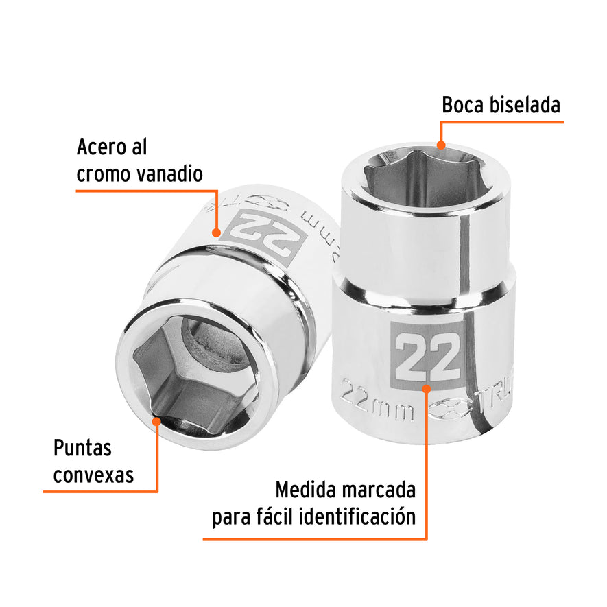 Dado de 22 mm, 6 puntas, cuadro 3/4', Truper Caja con 3, 14969