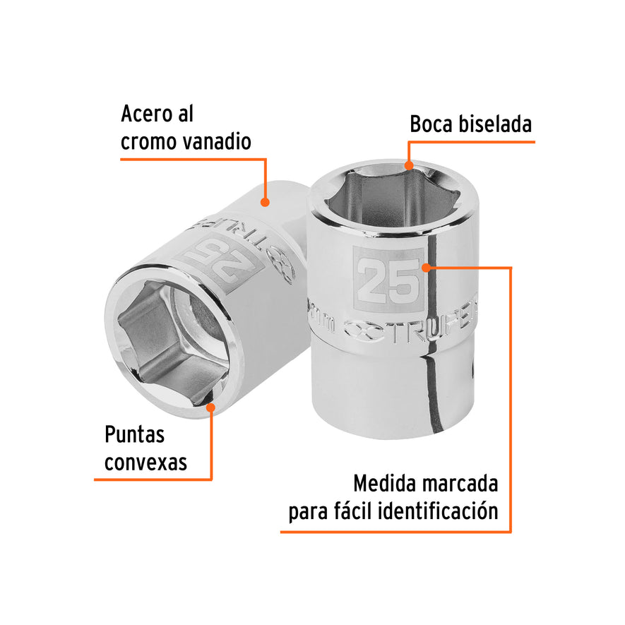 Dado de 25 mm, 6 puntas, cuadro 3/4', Truper Caja con 3, 14973