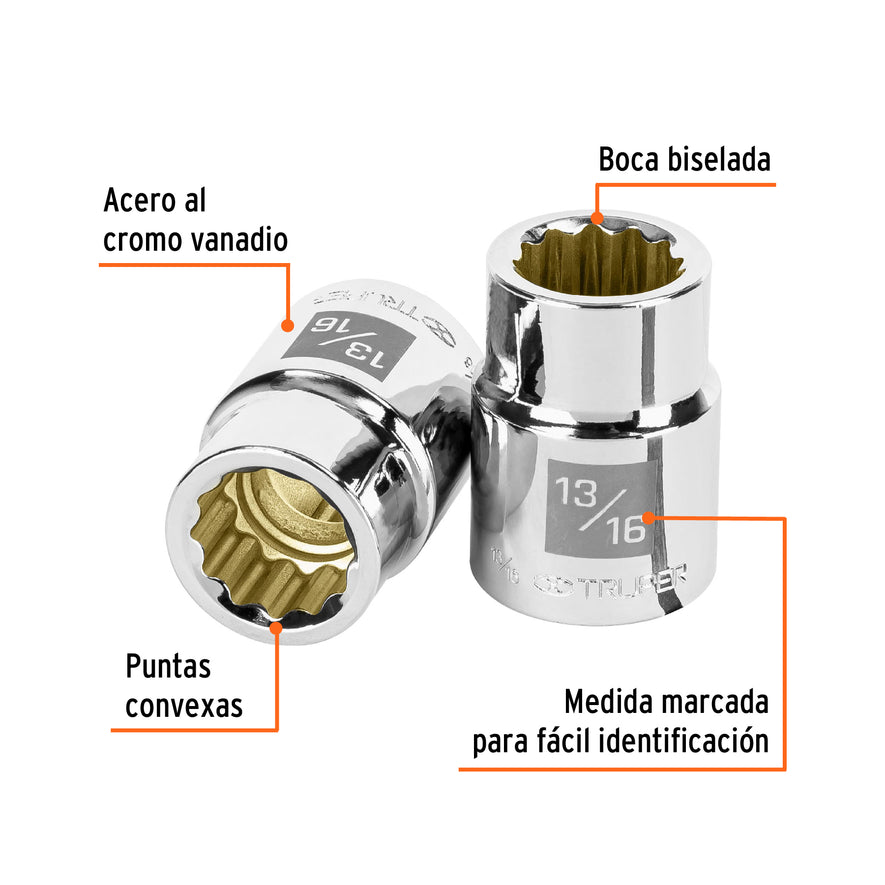 Dado de 13/16', 12 puntas, cuadro 3/4', Truper Caja con 3, 13851
