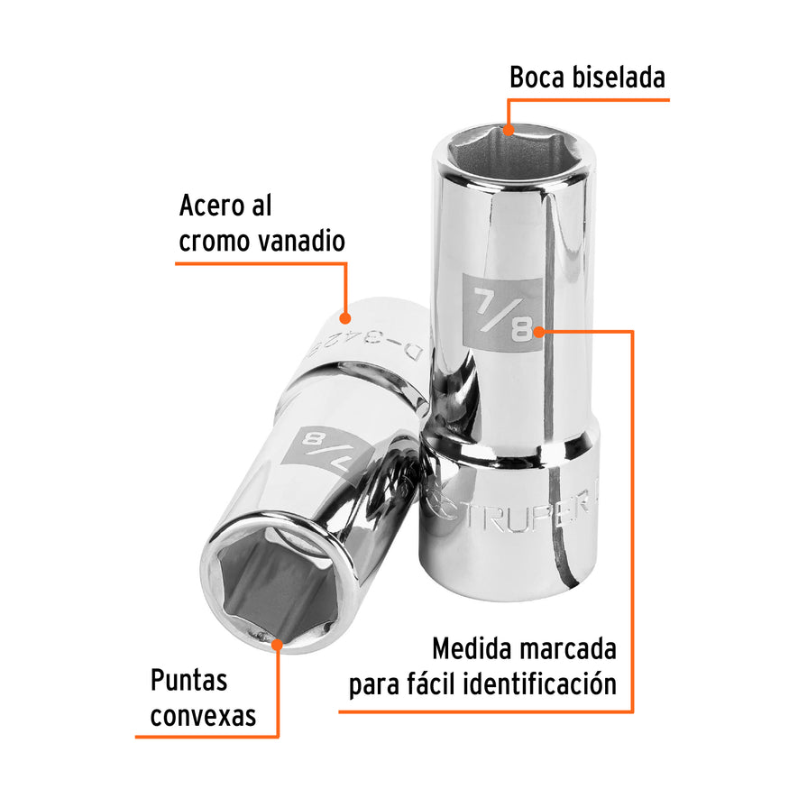 Dado largo de 7/8', 6 puntas, cuadro 3/4', Truper Caja con 3, 19341