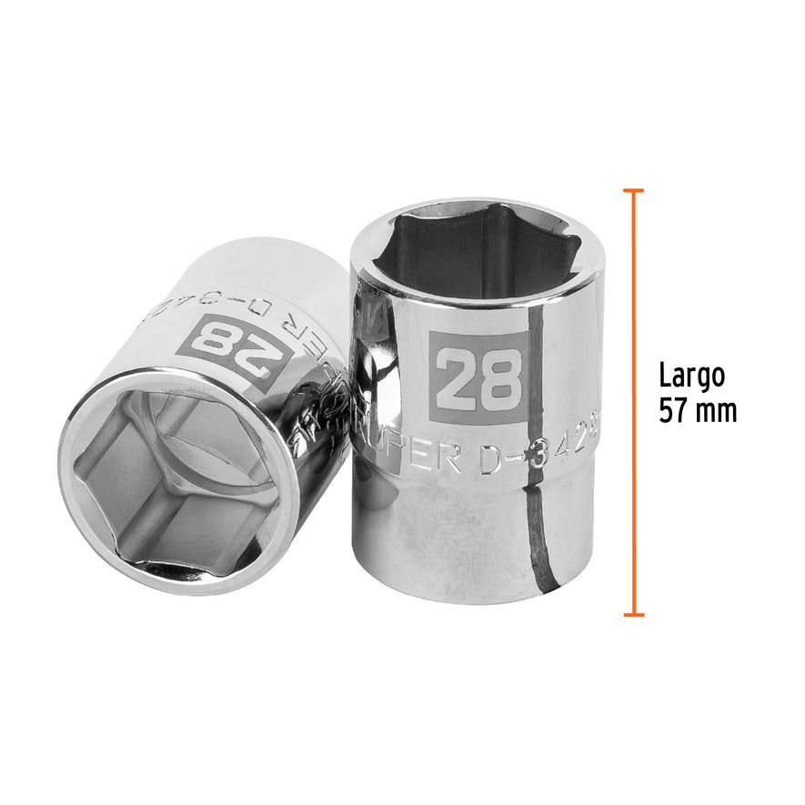 Dado de 28 mm, 6 puntas, cuadro 3/4', Truper Caja con 3, 14977