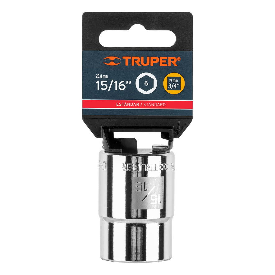 Dado de 15/16', 6 puntas, cuadro 3/4', Truper Caja con 3, 13823
