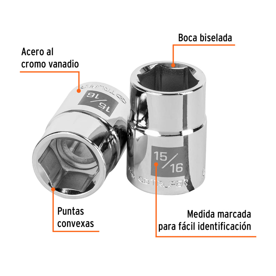 Dado de 15/16', 6 puntas, cuadro 3/4', Truper Caja con 3, 13823