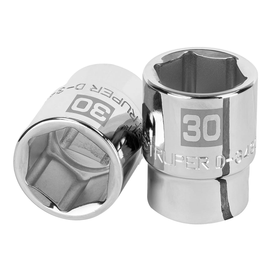 Dado de 30 mm, 6 puntas, cuadro 3/4', Truper Caja con 3, 14979