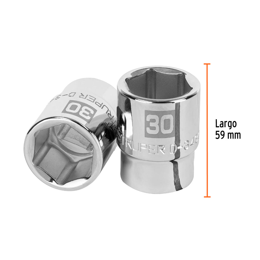 Dado de 30 mm, 6 puntas, cuadro 3/4', Truper Caja con 3, 14979