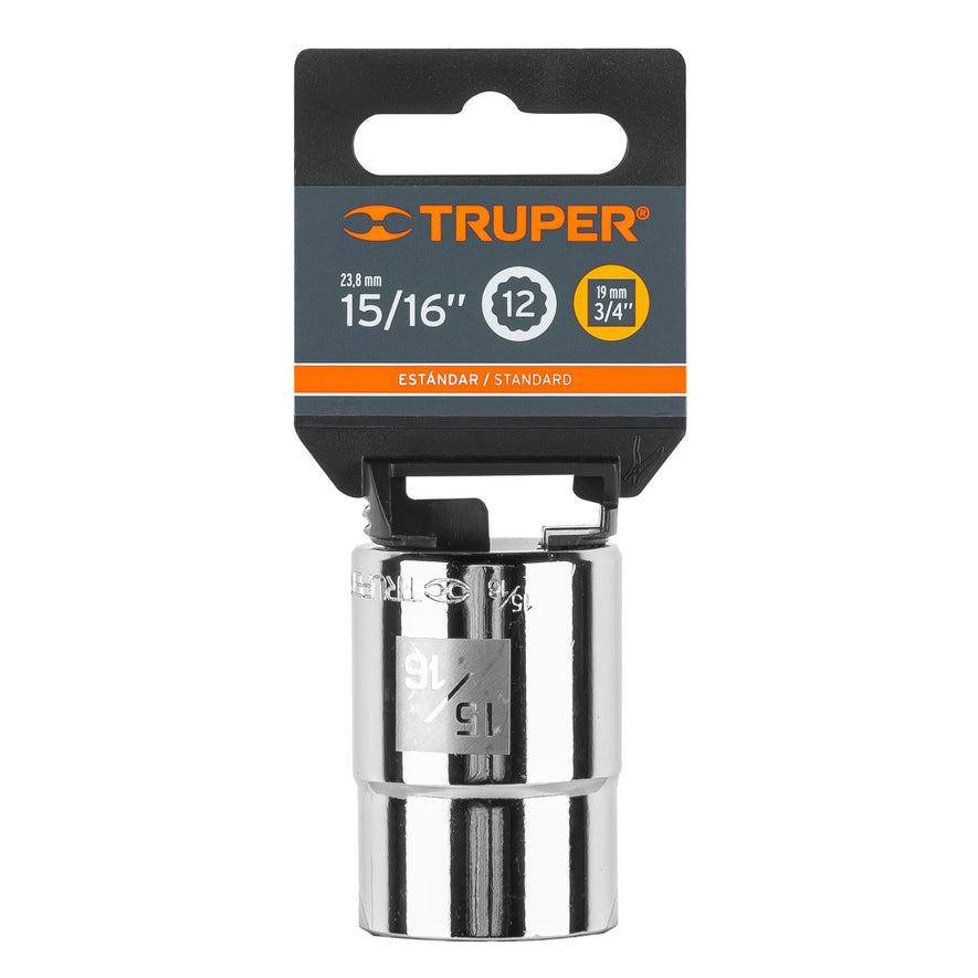 Dado de 15/16', 12 puntas, cuadro 3/4', Truper Caja con 3, 13853