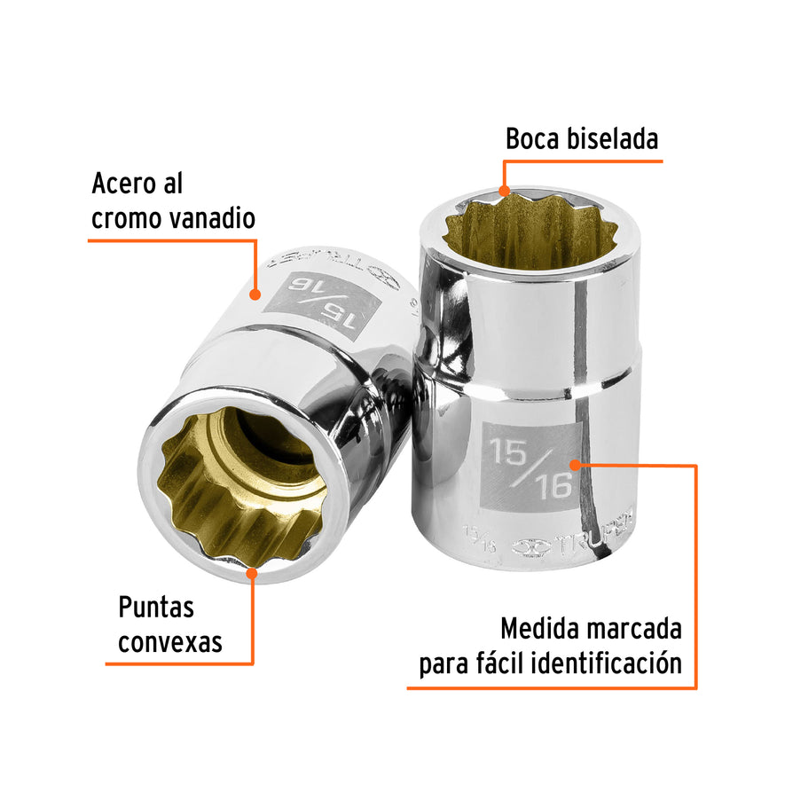Dado de 15/16', 12 puntas, cuadro 3/4', Truper Caja con 3, 13853