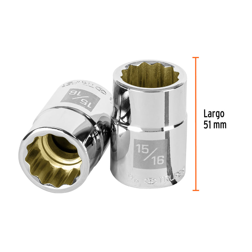 Dado de 15/16', 12 puntas, cuadro 3/4', Truper Caja con 3, 13853