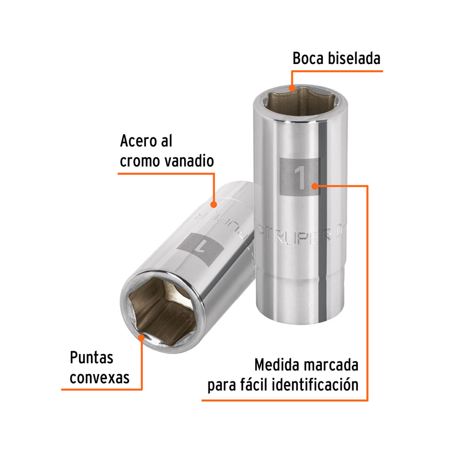 Dado largo de 1', 6 puntas, cuadro 3/4', Truper Caja con 3, 19343