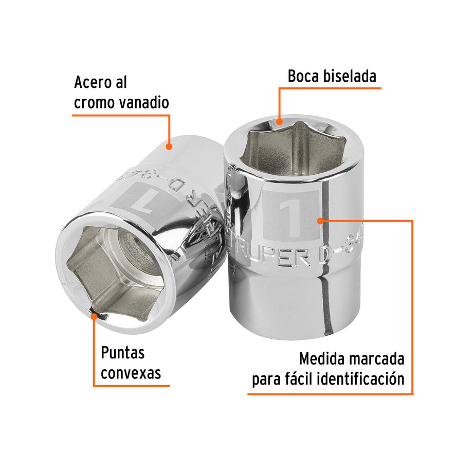 Dado de 1', 6 puntas, cuadro 3/4', Truper Caja con 3, 101016