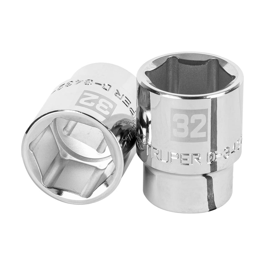 Dado de 32 mm, 6 puntas, cuadro 3/4', Truper Caja con 3, 14981