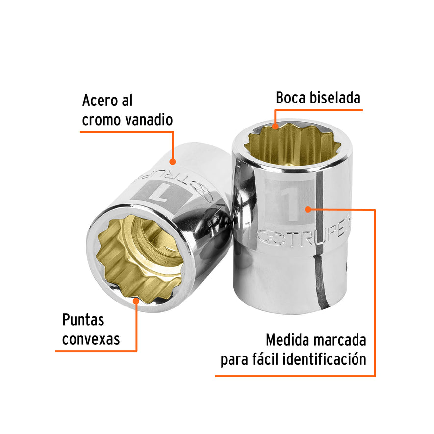 Dado de 1', 12 puntas, cuadro 3/4', Truper Caja con 3, 13854