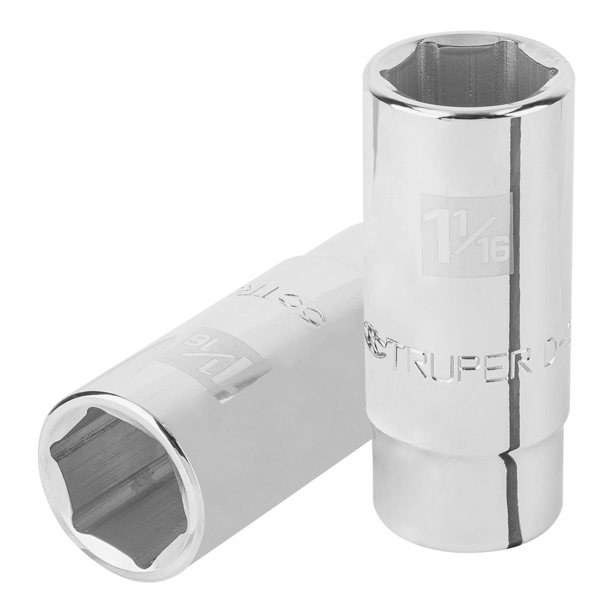 Dado largo de 1-1/16', 6 puntas, cuadro 3/4', Truper Caja con 3, 19344