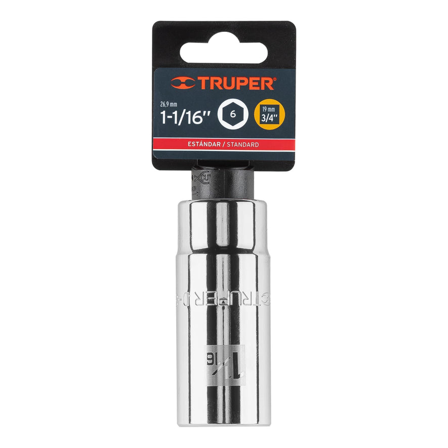Dado largo de 1-1/16', 6 puntas, cuadro 3/4', Truper Caja con 3, 19344