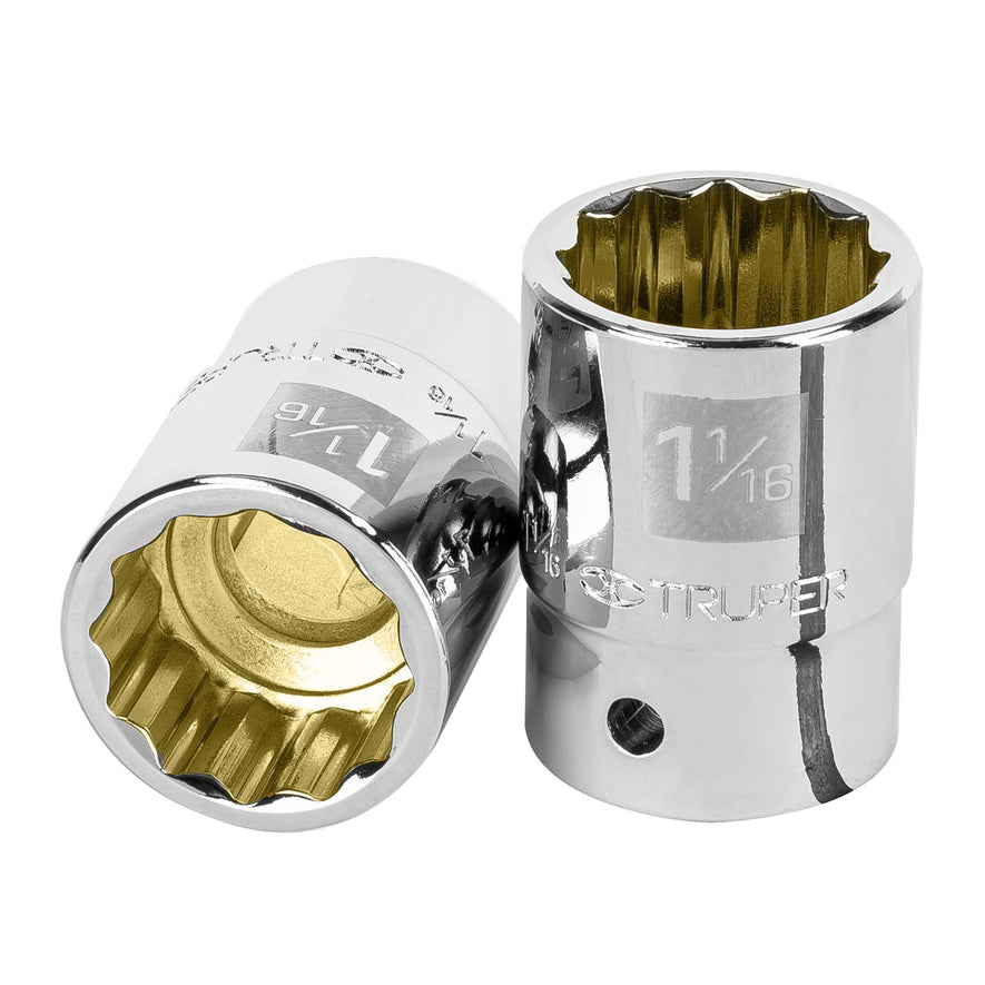 Dado de 1-1/16', 12 puntas, cuadro 3/4', Truper Caja con 3, 13855